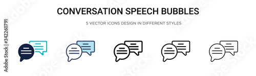 Conversation speech bubbles icon in filled, thin line, outline and stroke style. Vector illustration of two colored and black conversation speech bubbles vector icons designs can be used for mobile,
