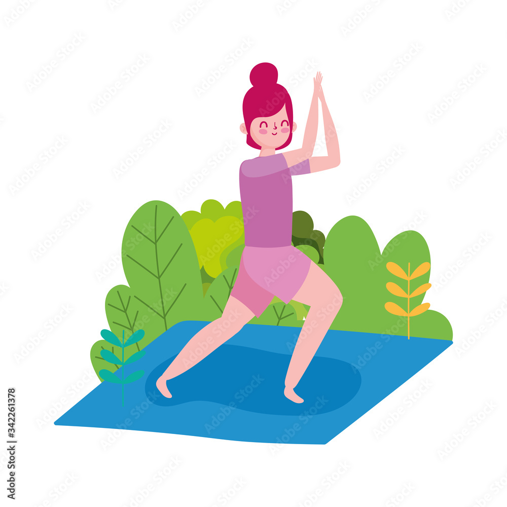 young woman practicing yoga in mat isolated icon white background