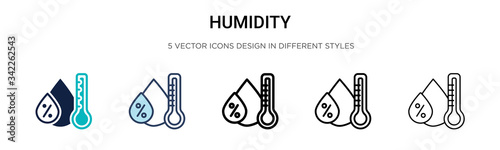 Humidity icon in filled, thin line, outline and stroke style. Vector illustration of two colored and black humidity vector icons designs can be used for mobile, ui, web photo