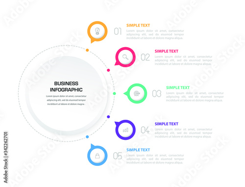 Infographic design vector and marketing icons can be used for workflow layout, diagram, annual report, web design. Business concept with 5 options, steps or processes.