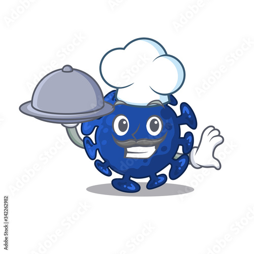 Streptococcus chef cartoon character serving food on tray © kongvector