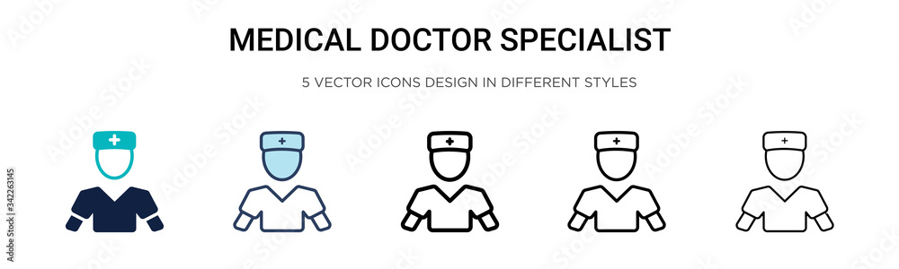 Medical doctor specialist icon in filled, thin line, outline and stroke style. Vector illustration of two colored and black medical doctor specialist vector icons designs 
