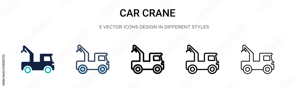 Car crane icon in filled, thin line, outline and stroke style. Vector illustration of two colored and black car crane vector icons designs can be used for mobile, ui, web