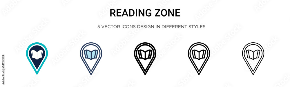 Reading zone icon in filled, thin line, outline and stroke style. Vector illustration of two colored and black reading zone vector icons designs can be used for mobile, ui, web
