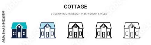 Cottage icon in filled, thin line, outline and stroke style. Vector illustration of two colored and black cottage vector icons designs can be used for mobile, ui, web