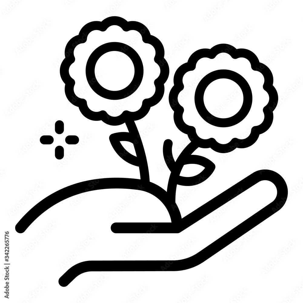 Keep flower in hand icon. Outline keep flower in hand vector icon for web design isolated on white background Keep flower in hand icon. Outline keep flower in hand vector icon for web design isolated on white background
