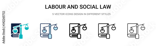 Labour and social law icon in filled, thin line, outline and stroke style. Vector illustration of two colored and black labour and social law vector icons designs can be used for mobile, ui, web