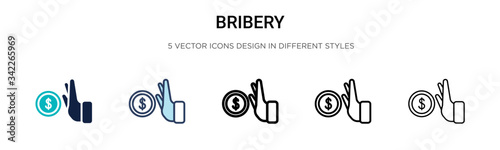 Bribery icon in filled, thin line, outline and stroke style. Vector illustration of two colored and black bribery vector icons designs can be used for mobile, ui, web