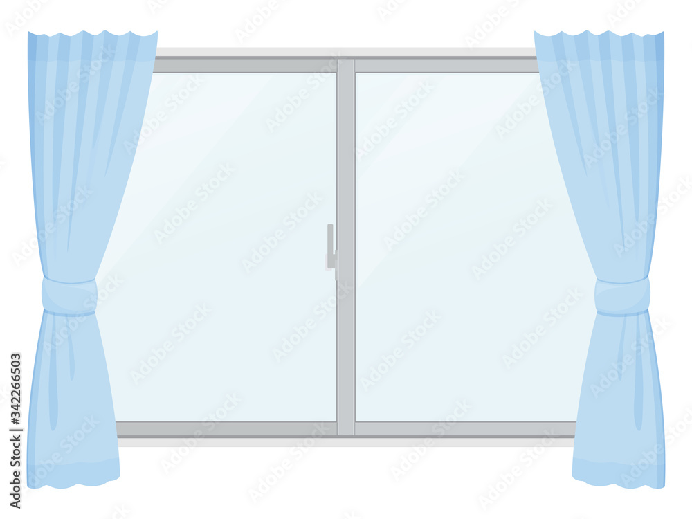 カーテンと窓のイラスト 青 Stock Vector Adobe Stock