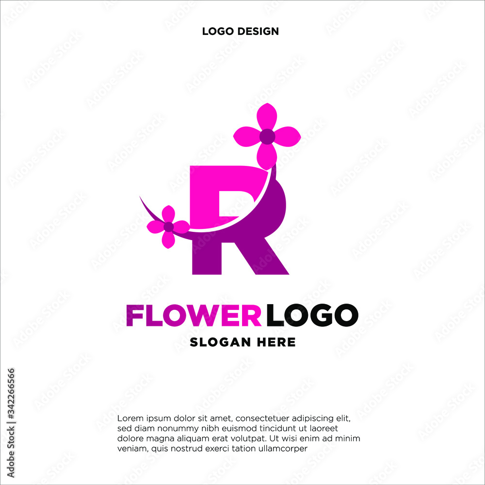 flower initial Letter R Logo design