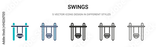 Swings icon in filled, thin line, outline and stroke style. Vector illustration of two colored and black swings vector icons designs can be used for mobile, ui, web