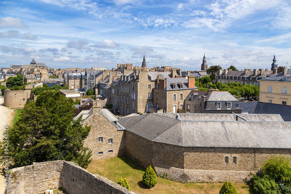 Dinan, France. Scenic view of the old city and fortifications from the castle