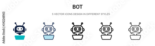Bot icon in filled, thin line, outline and stroke style. Vector illustration of two colored and black bot vector icons designs can be used for mobile, ui, web