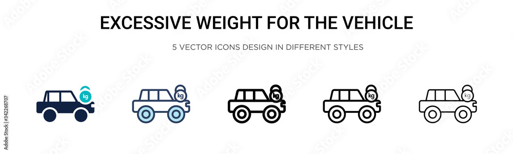 Excessive weight for the vehicle icon in filled, thin line, outline and stroke style. Vector illustration of two colored and black excessive weight for the vehicle vector icons designs can be used