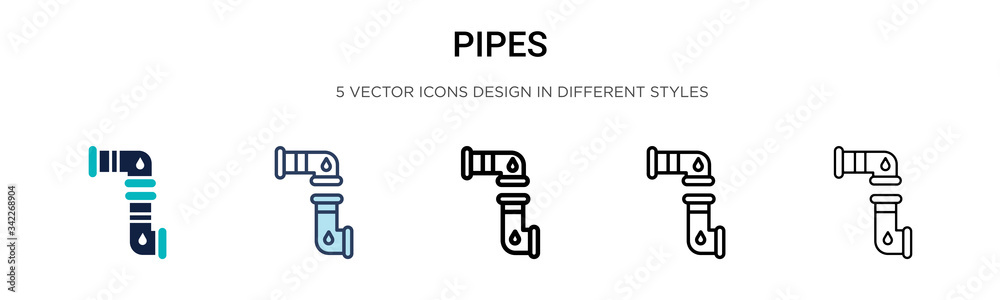 Pipes icon in filled, thin line, outline and stroke style. Vector illustration of two colored and black pipes vector icons designs can be used for mobile, ui, web
