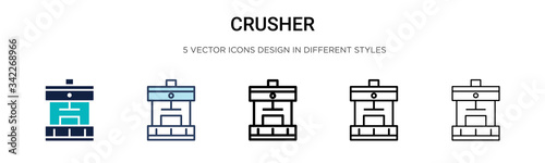 Crusher icon in filled, thin line, outline and stroke style. Vector illustration of two colored and black crusher vector icons designs can be used for mobile, ui, web photo