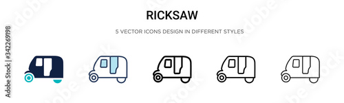 Ricksaw icon in filled, thin line, outline and stroke style. Vector illustration of two colored and black ricksaw vector icons designs can be used for mobile, ui, web