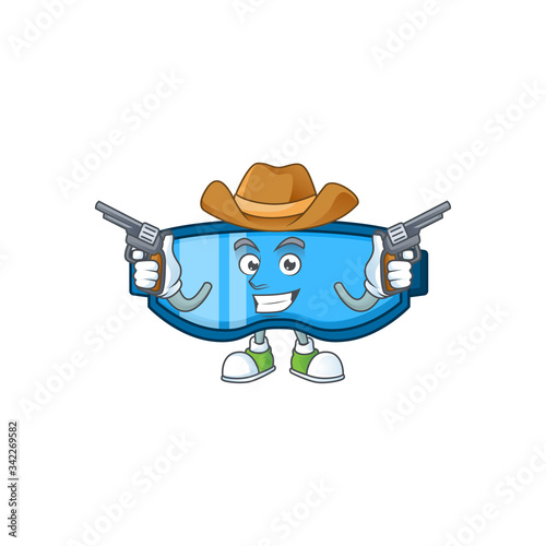 A cowboy cartoon character of safety glasses holding guns
