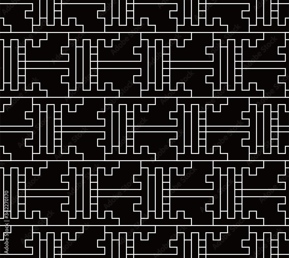 Monochrome Seamless Japanese pattern combining T-shaped figures