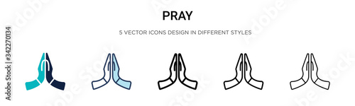 Pray icon in filled, thin line, outline and stroke style. Vector illustration of two colored and black pray vector icons designs can be used for mobile, ui, web