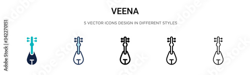 Veena icon in filled, thin line, outline and stroke style. Vector illustration of two colored and black veena vector icons designs can be used for mobile, ui, web