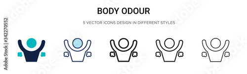 Body odour icon in filled, thin line, outline and stroke style. Vector illustration of two colored and black body odour vector icons designs can be used for mobile, ui, web
