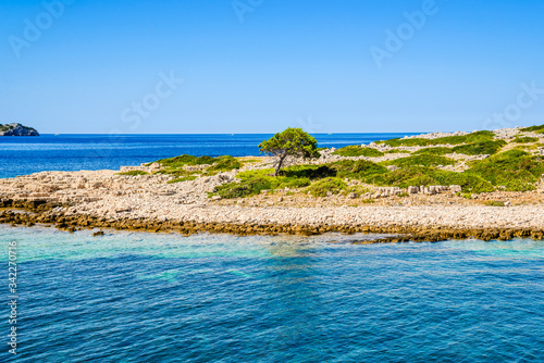 Croatian rocky island beach, Croatia, vacation travel concept.