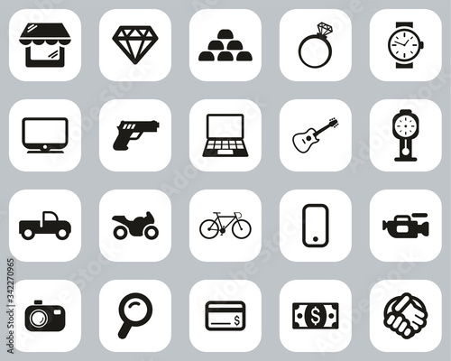 Pawn Shop Or Thrift Store Icons Black & White Flat Design Set Big