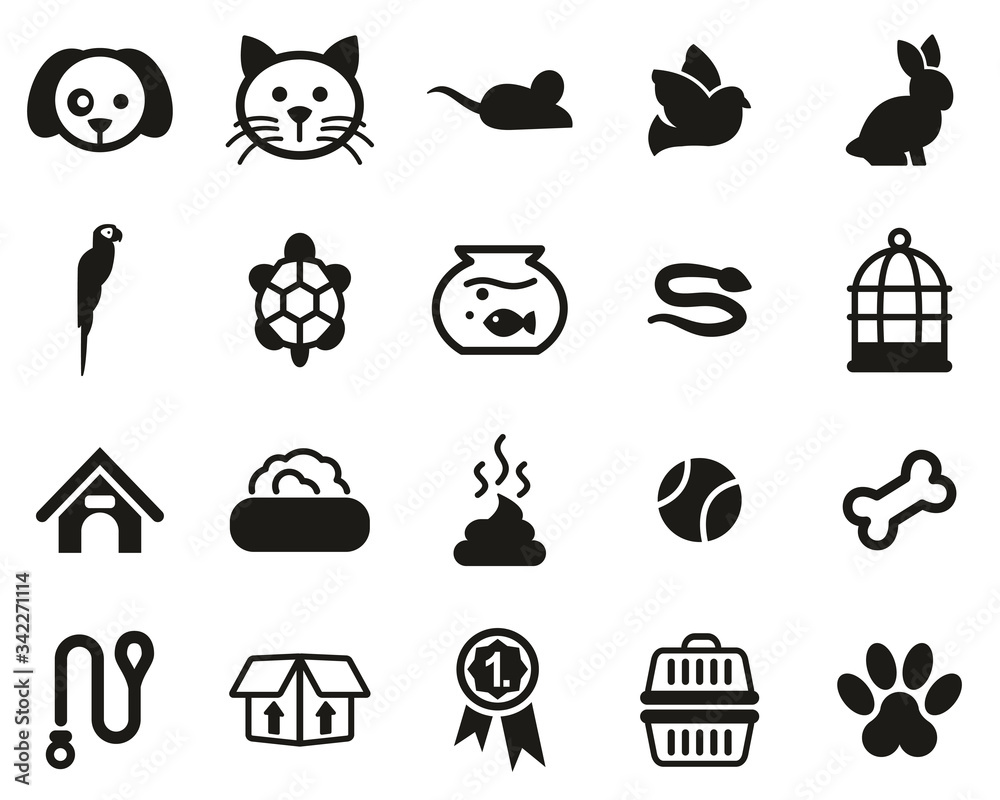 Pets & Pet Accessories Icons Black & White Set Big Pets & Pet Accessories Icons Black & White Set Big