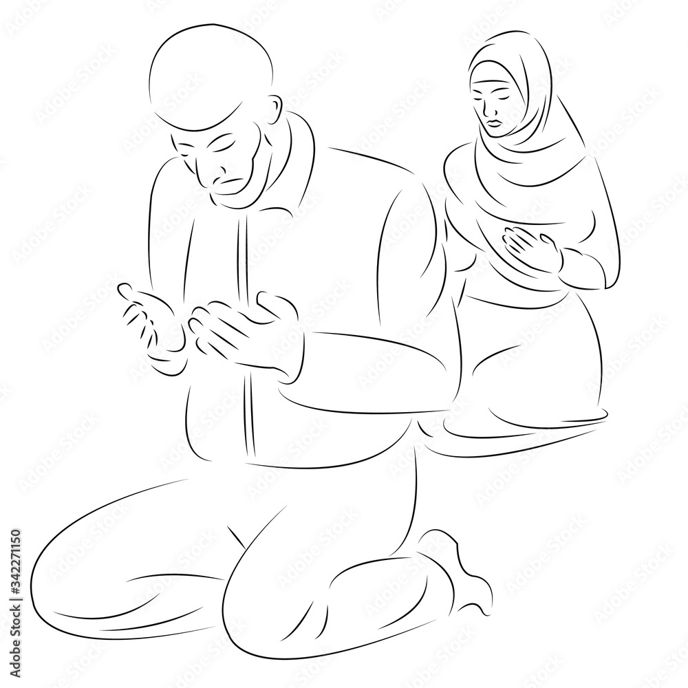 Fototapeta premium Muslim husband and wife pray