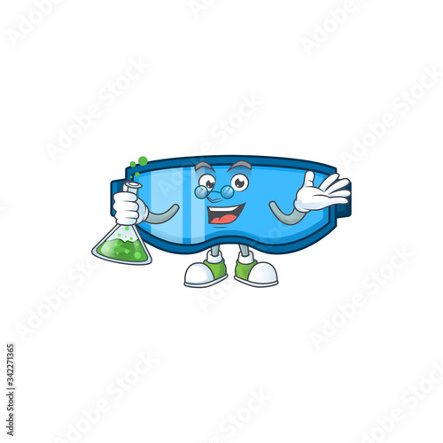 Safety glasses genius Professor Cartoon character holding glass tube