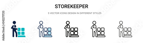Storekeeper icon in filled, thin line, outline and stroke style. Vector illustration of two colored and black storekeeper vector icons designs can be used for mobile, ui, web