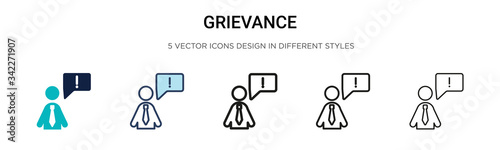 Grievance icon in filled, thin line, outline and stroke style. Vector illustration of two colored and black grievance vector icons designs can be used for mobile, ui, web photo