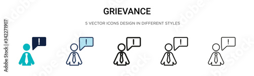 Grievance icon in filled, thin line, outline and stroke style. Vector illustration of two colored and black grievance vector icons designs can be used for mobile, ui, web