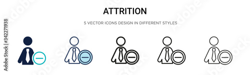 Attrition icon in filled, thin line, outline and stroke style. Vector illustration of two colored and black attrition vector icons designs can be used for mobile, ui, web