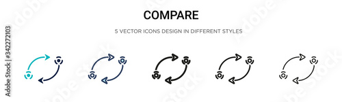 Compare icon in filled, thin line, outline and stroke style. Vector illustration of two colored and black compare vector icons designs can be used for mobile, ui, web