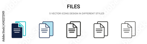 Files icon in filled, thin line, outline and stroke style. Vector illustration of two colored and black files vector icons designs can be used for mobile, ui, web photo