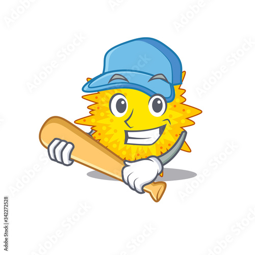 Picture of mycoplasma cartoon character playing baseball