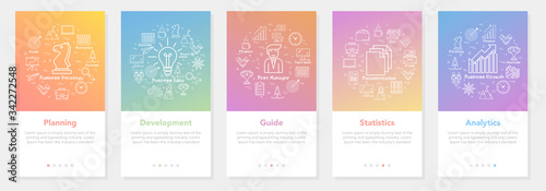 Vector five vertical banners - guide, planning, development, statistics, analytics