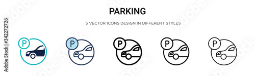 Parking icon in filled, thin line, outline and stroke style. Vector illustration of two colored and black parking vector icons designs can be used for mobile, ui, web