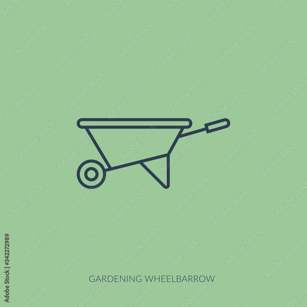 Vector outline icon of home farming and gardening - garden wheelbarrow Vector outline icon of home farming and gardening - garden wheelbarrow