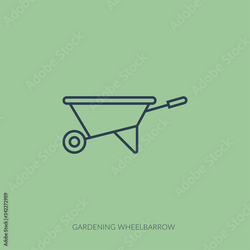 Vector outline icon of home farming and gardening - garden wheelbarrow