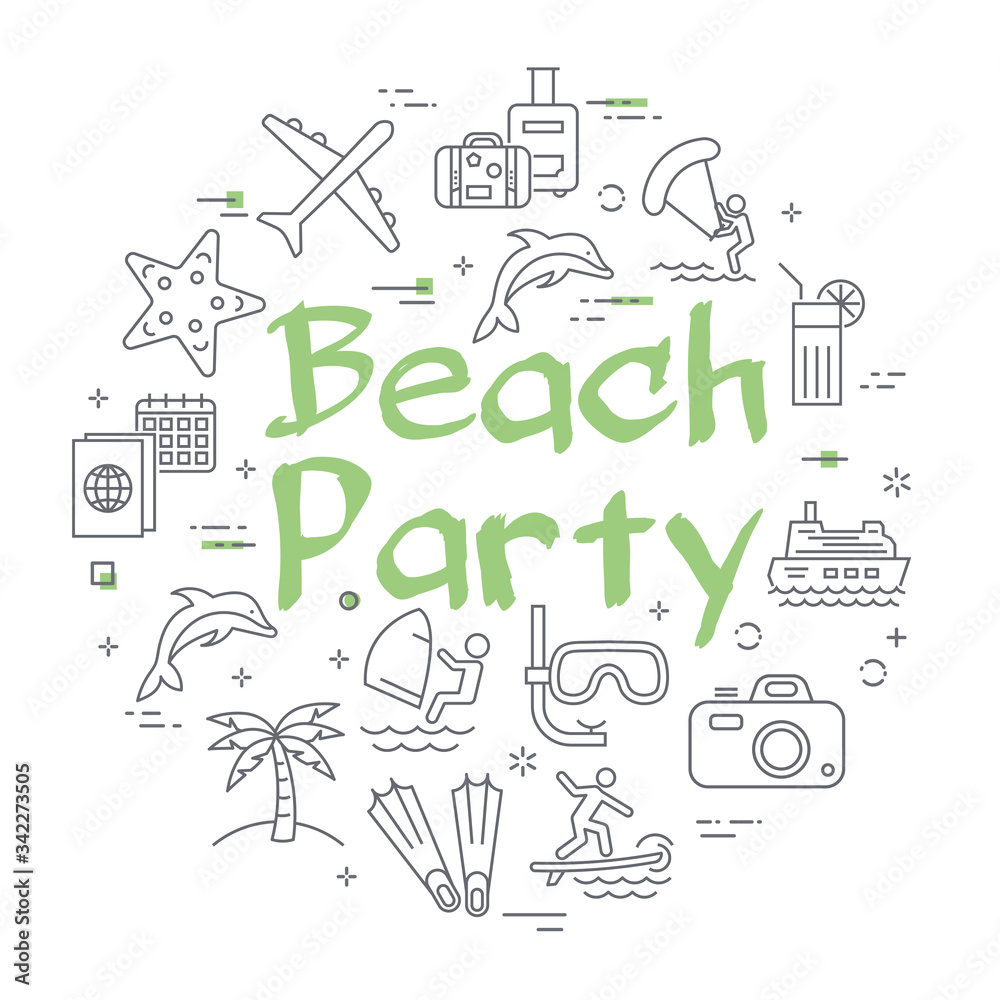 Vector linear concept of summertime concept - Beach Party