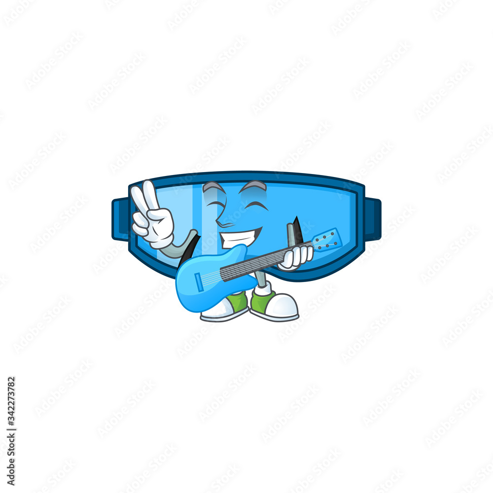 Happy face of safety glasses cartoon plays music with a guitar Happy face of safety glasses cartoon plays music with a guitar