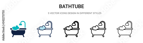 Bathtube icon in filled, thin line, outline and stroke style. Vector illustration of two colored and black bathtube vector icons designs can be used for mobile, ui, web