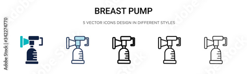 Breast pump icon in filled, thin line, outline and stroke style. Vector illustration of two colored and black breast pump vector icons designs can be used for mobile, ui, web