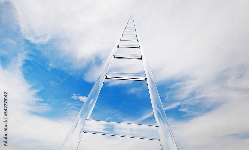 Transparent glass ladder leading to the sky. 3D illustration Transparent glass ladder leading to the sky. 3D illustration