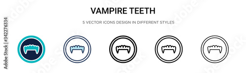 Vampire teeth icon in filled, thin line, outline and stroke style. Vector illustration of two colored and black vampire teeth vector icons designs can be used for mobile, ui, web
