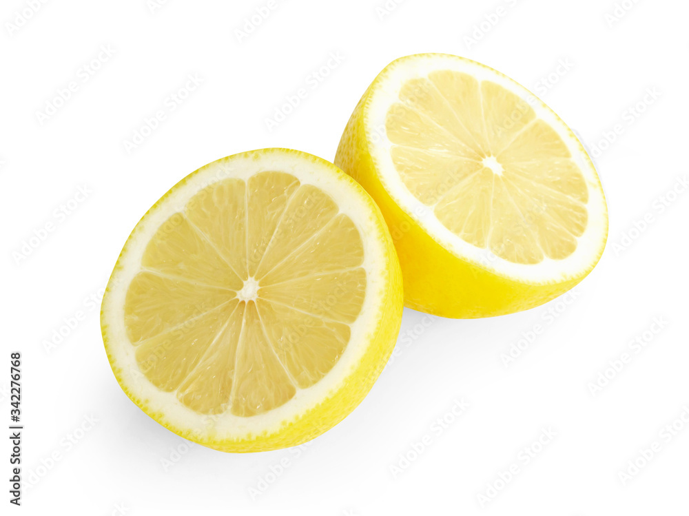 Fresh lemon fruit with slice isolated on white background, food and healthy concept Fresh lemon fruit with slice isolated on white background, food and healthy concept
