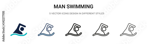 Man swimming icon in filled, thin line, outline and stroke style. Vector illustration of two colored and black man swimming vector icons designs can be used for mobile, ui, web